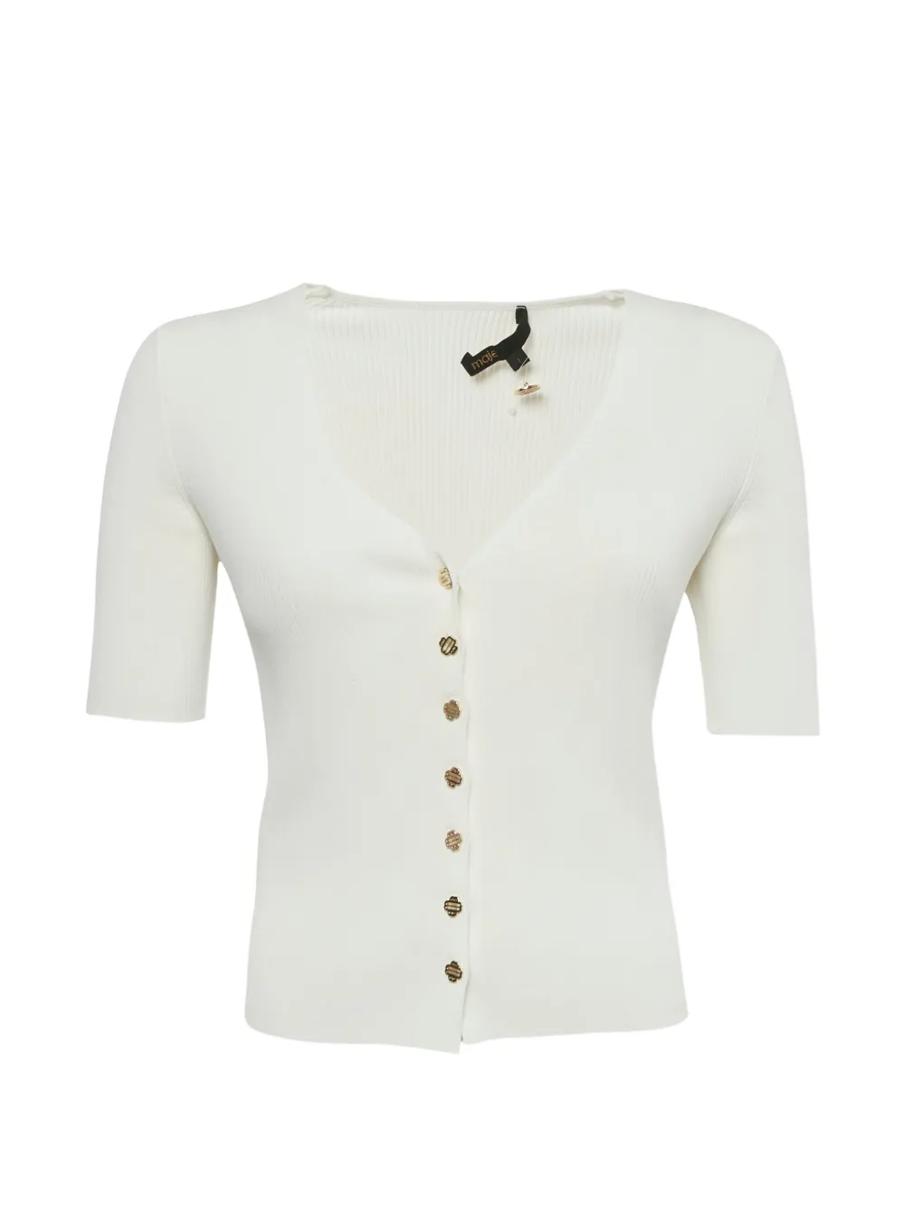 Pre-owned Maje Ribbed-knit Button Blouse In White
