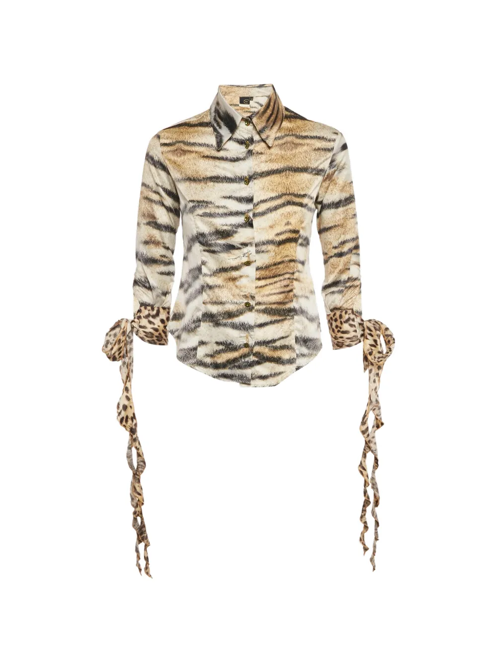 Just Cavalli animal-print tie-up-sleeve shirt - Toni neutri