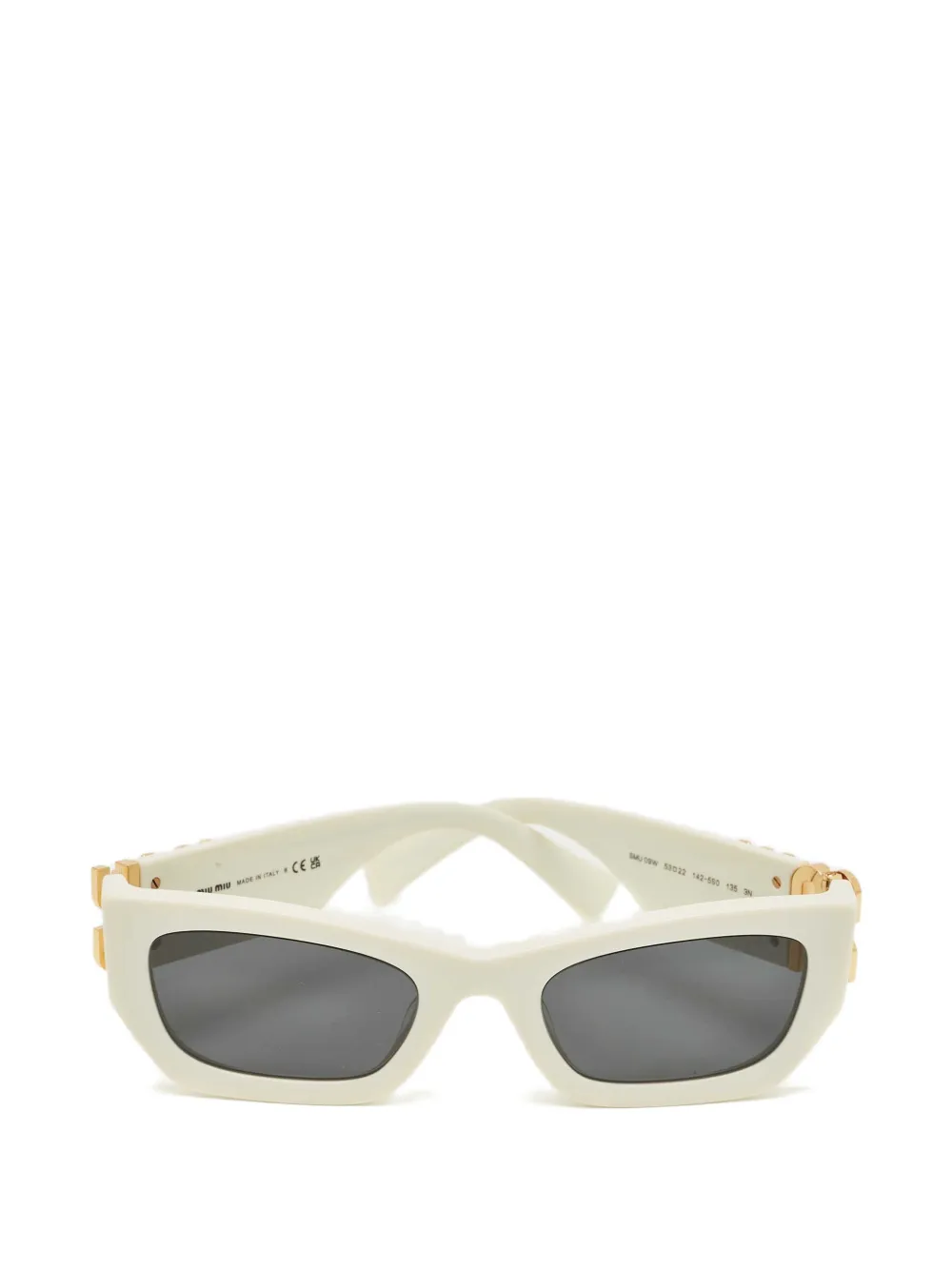 Miu Miu Pre-Owned rectangle-frame gold-tone-logo sunglasses - Bianco