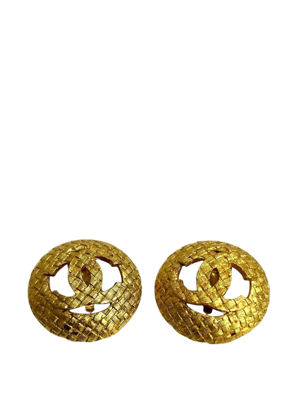 CHANEL Pre-Owned 1980-1990 CC Gold Plated Tweed Effect Earrings costume earrings - Oro