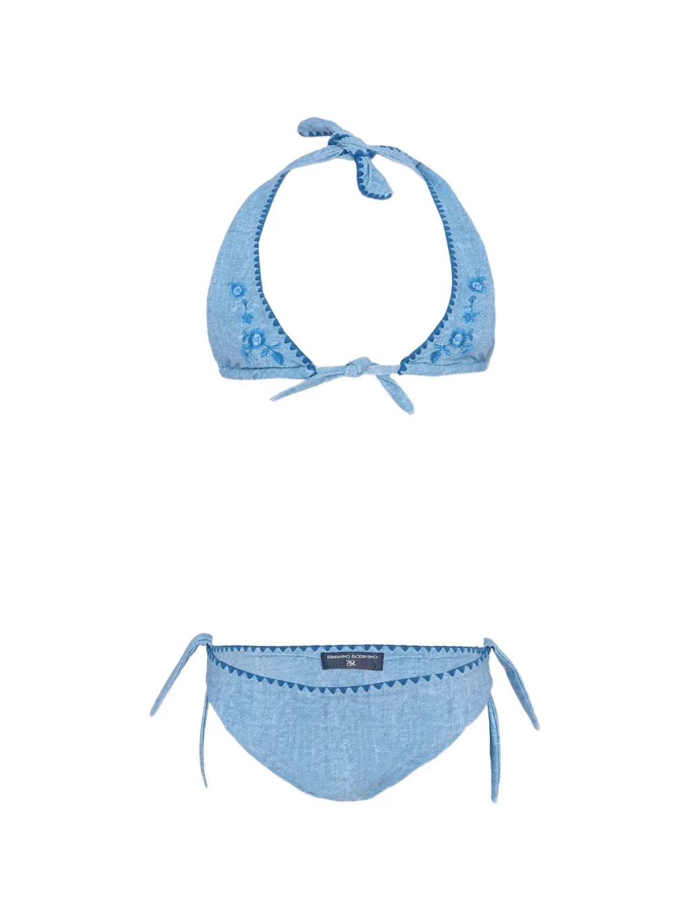 Ermanno Scervino Junior floral-embroidered triangle bikini - Blu