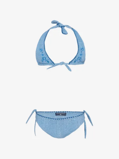 Ermanno Scervino Junior floral-embroidered triangle bikini
