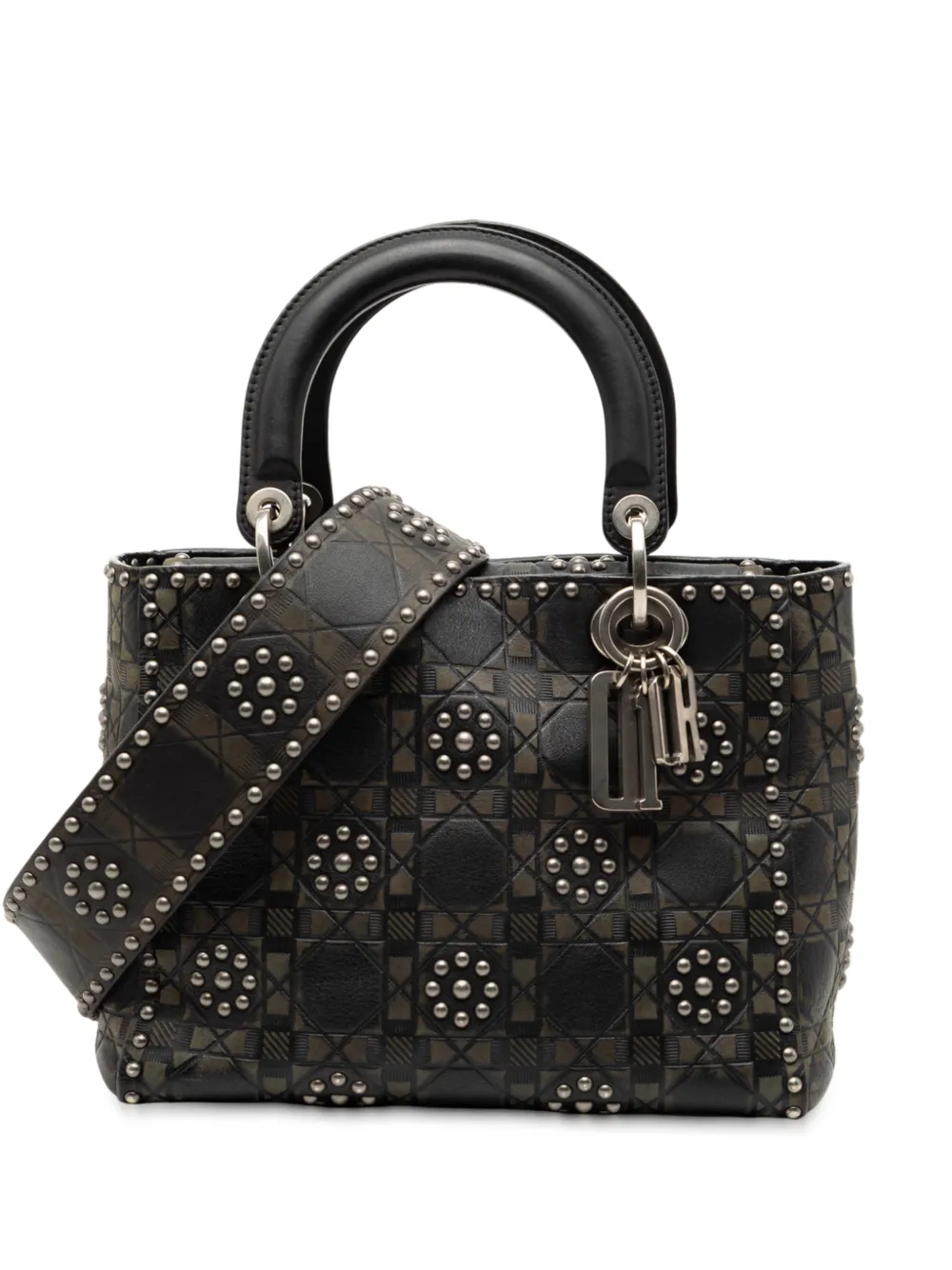 Christian Dior Pre-Owned 2017 Medium Calfskin Cannage Embossed Flower Studded Supple Lady Dior satchel - Nero