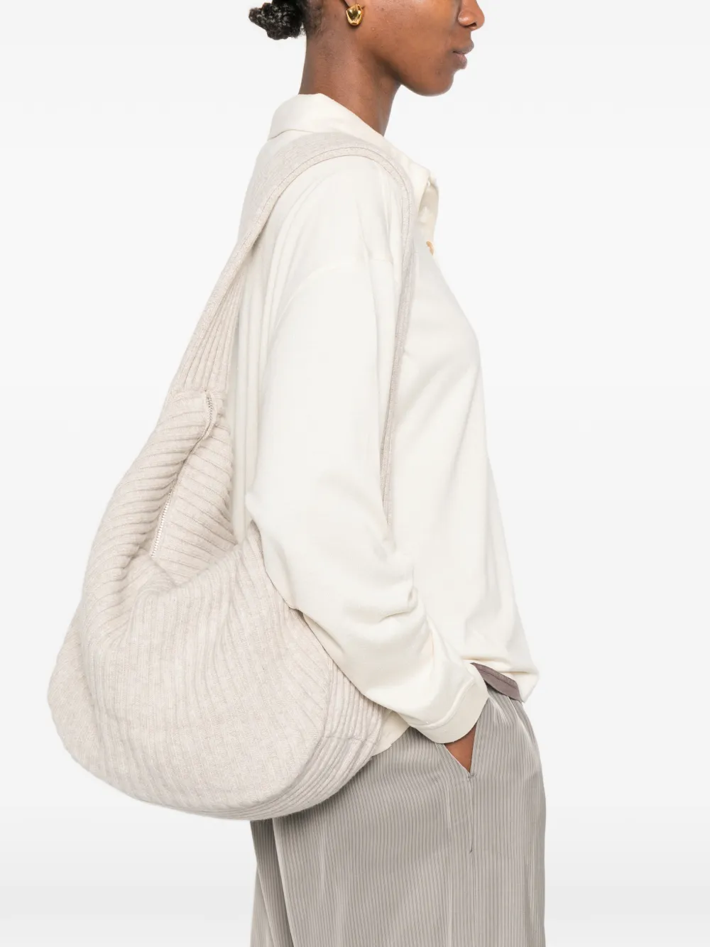 Ribbed Zip Shoulder Bag