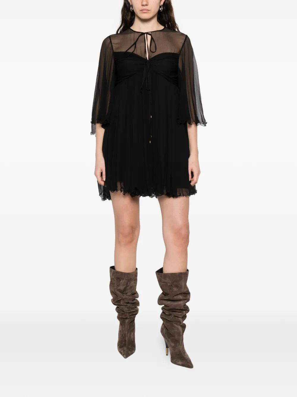 Tie-Detail Ruffled Mini Dress