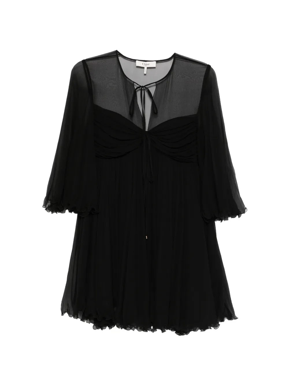Chloé tie-detail ruffled mini dress - Nero