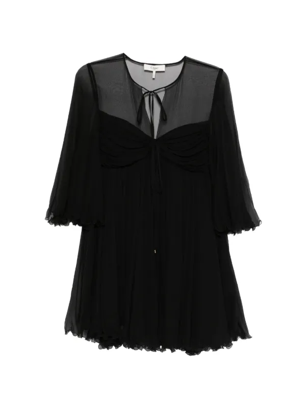 Chloé Tie-detail Ruffled Mini Dress in Black