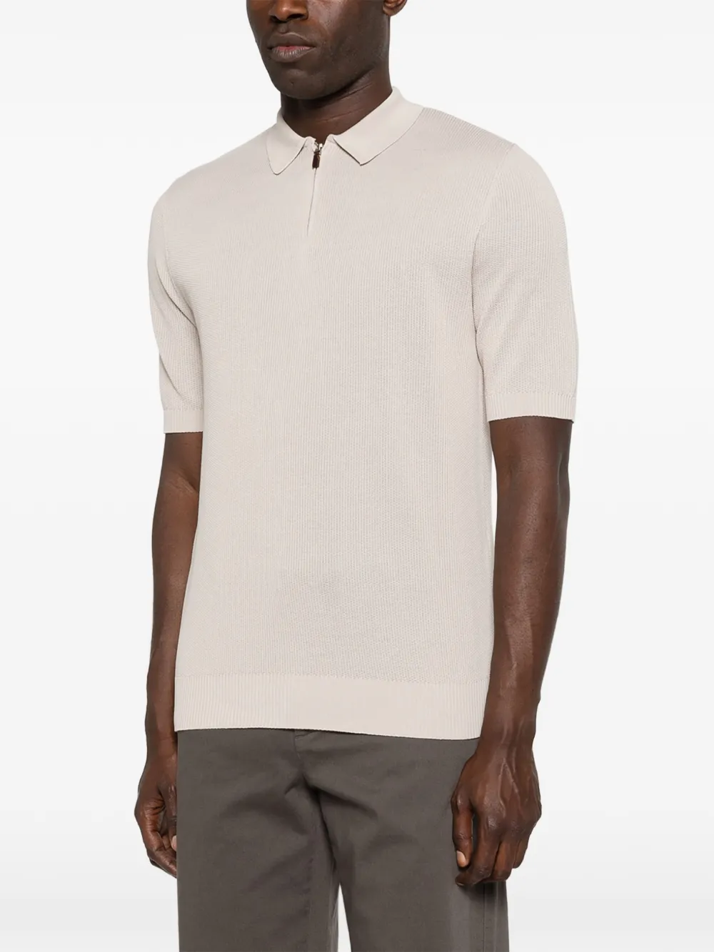  Eleventy Zip Ribbed Polo Shirt - Neutrals 