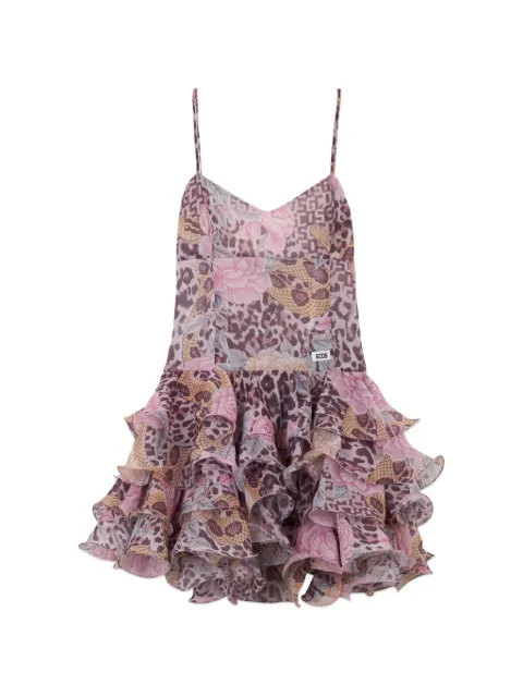 GCDS animal-print ruffled mini dress
