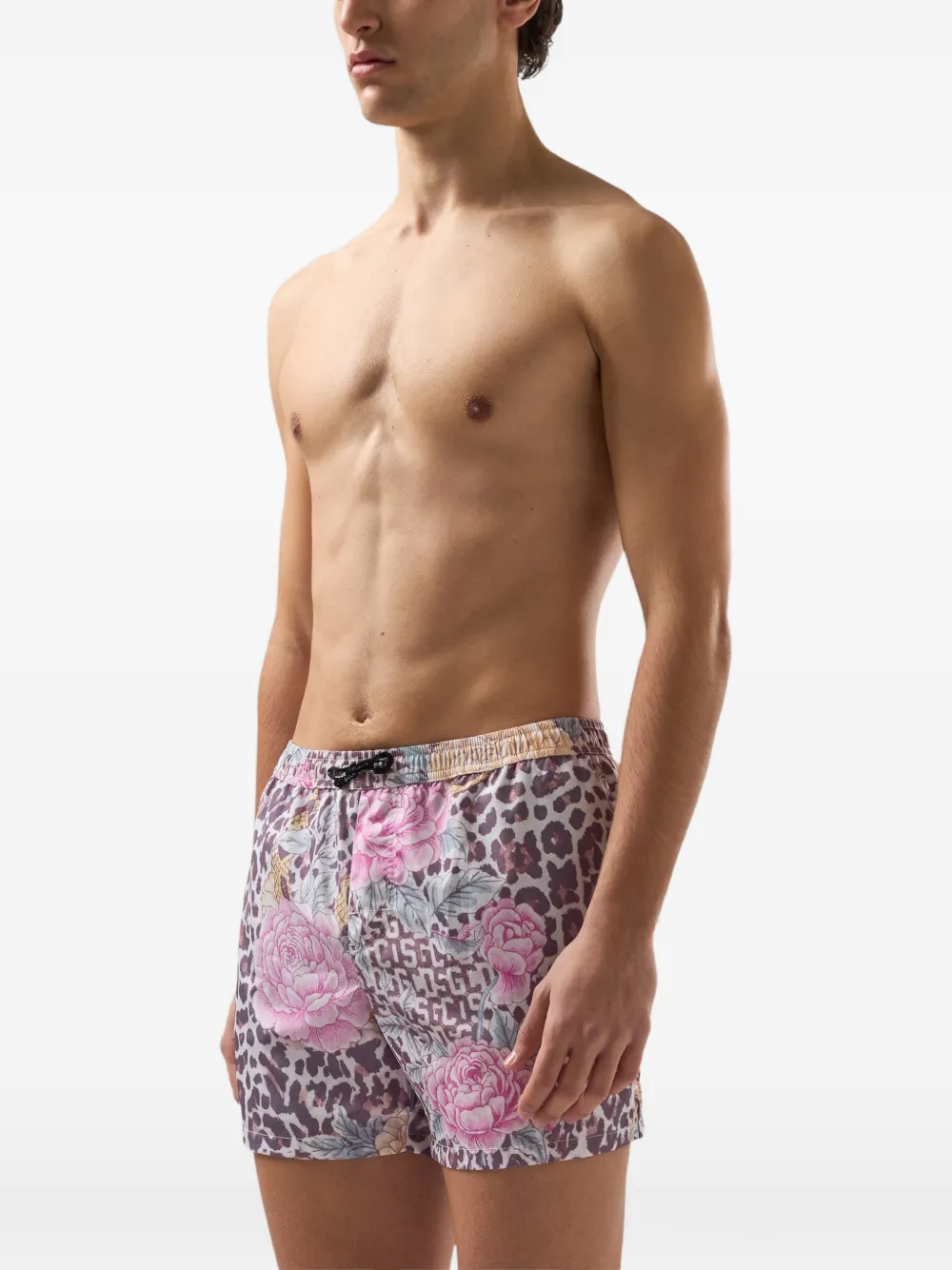 GCDS Zwembroek met bloemenprint Beige