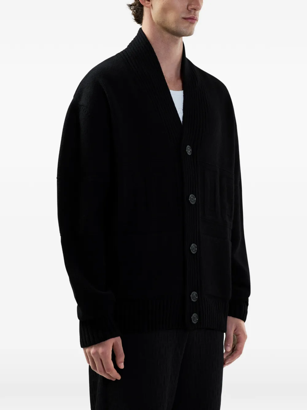 Shawl-Collar Buttoned Cardigan