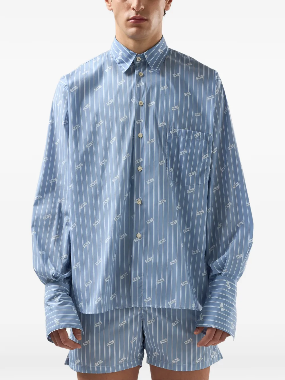  Gcds Pinstripe Logo-pattern Shirt - Blue 