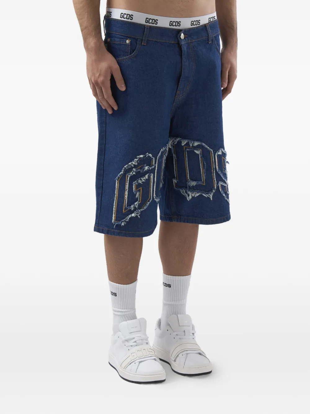 GCDS Shorts met logopatch en franje Blauw
