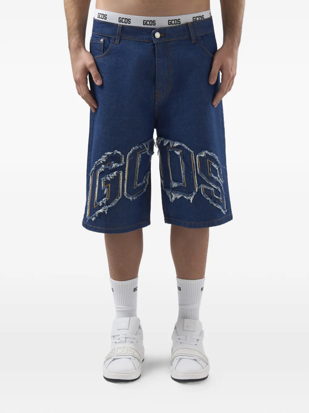  Gcds Bermudas Deshilachadas Con Parche Del Logo - Azul 