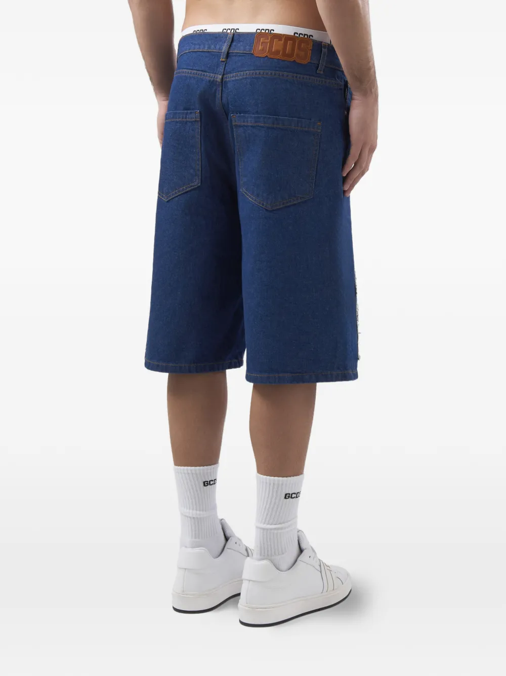 GCDS Shorts met logopatch en franje Blauw