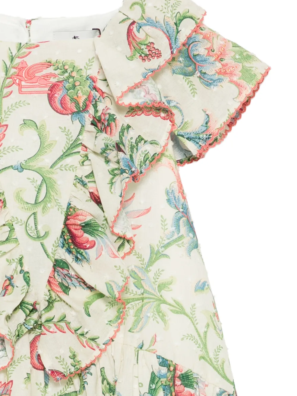ETRO KIDS Jurk met bloemenprint en ruches Beige