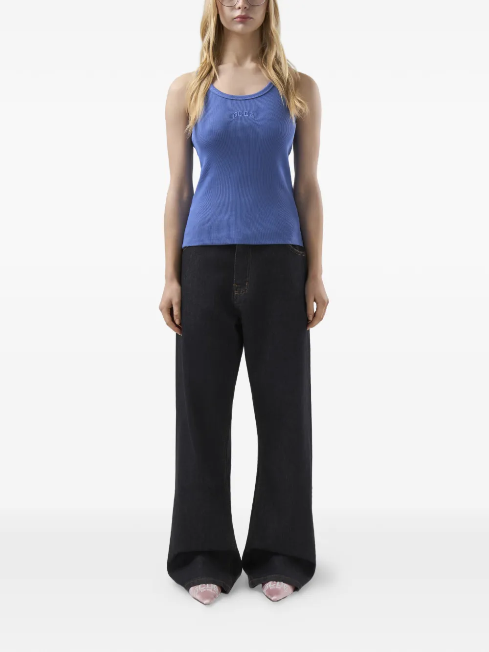 GCDS Tanktop met geborduurd logo Blauw