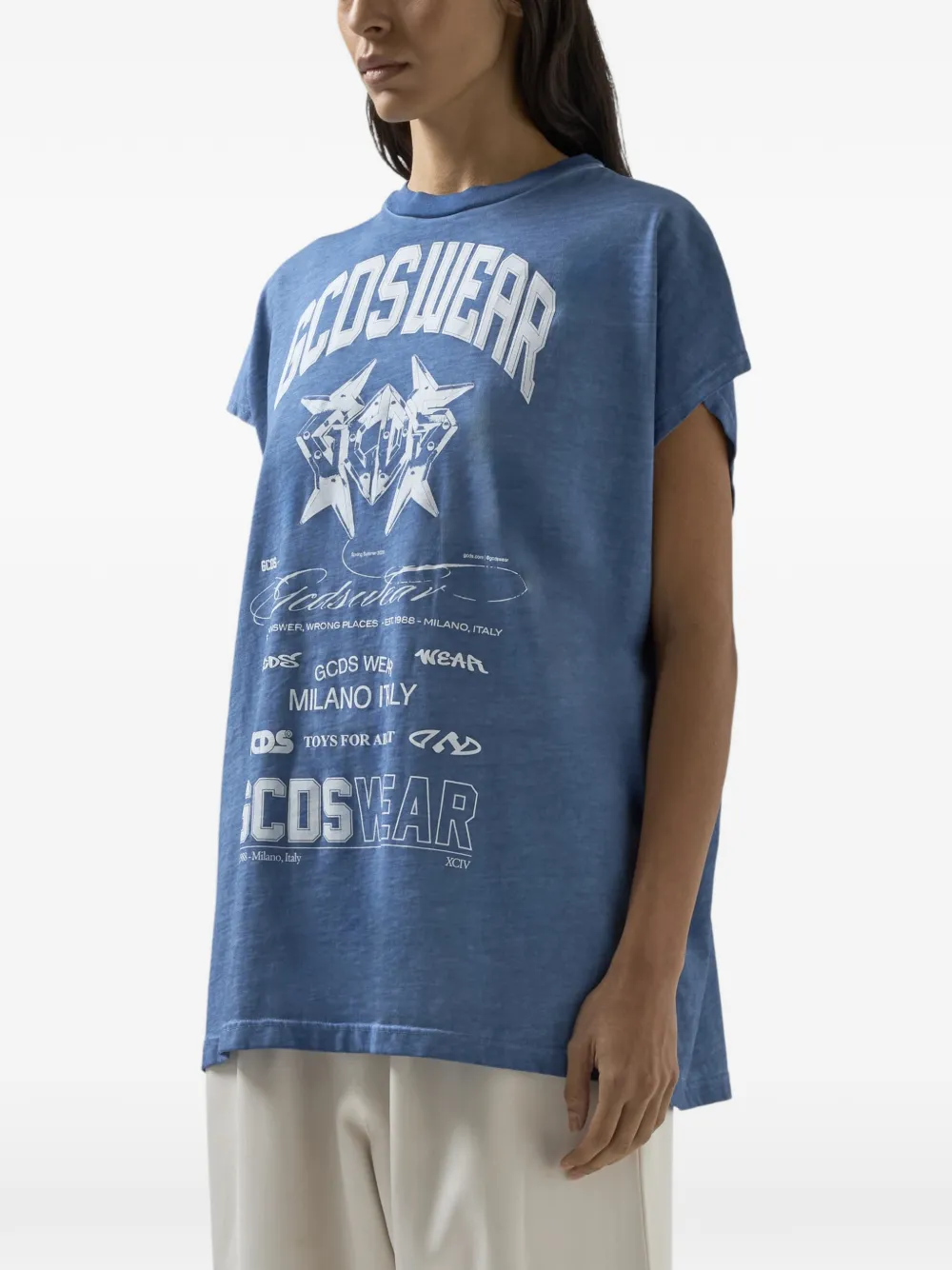 GCDS Mouwloos T-shirt met print Blauw