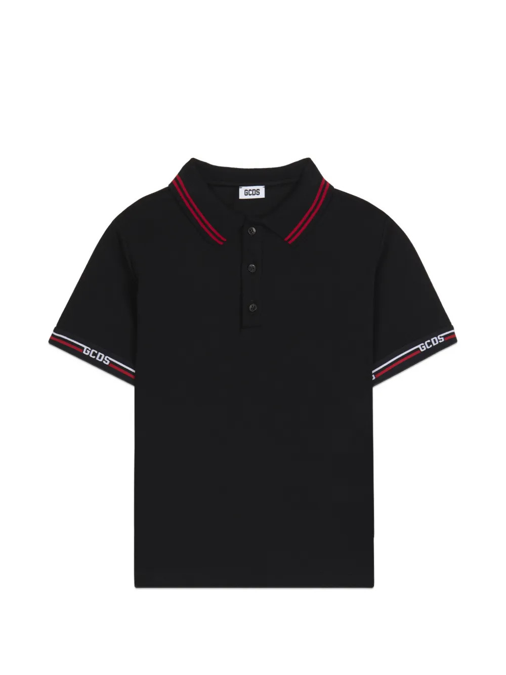 Gcds Kids' Logo-tape Polo Shirt In Black