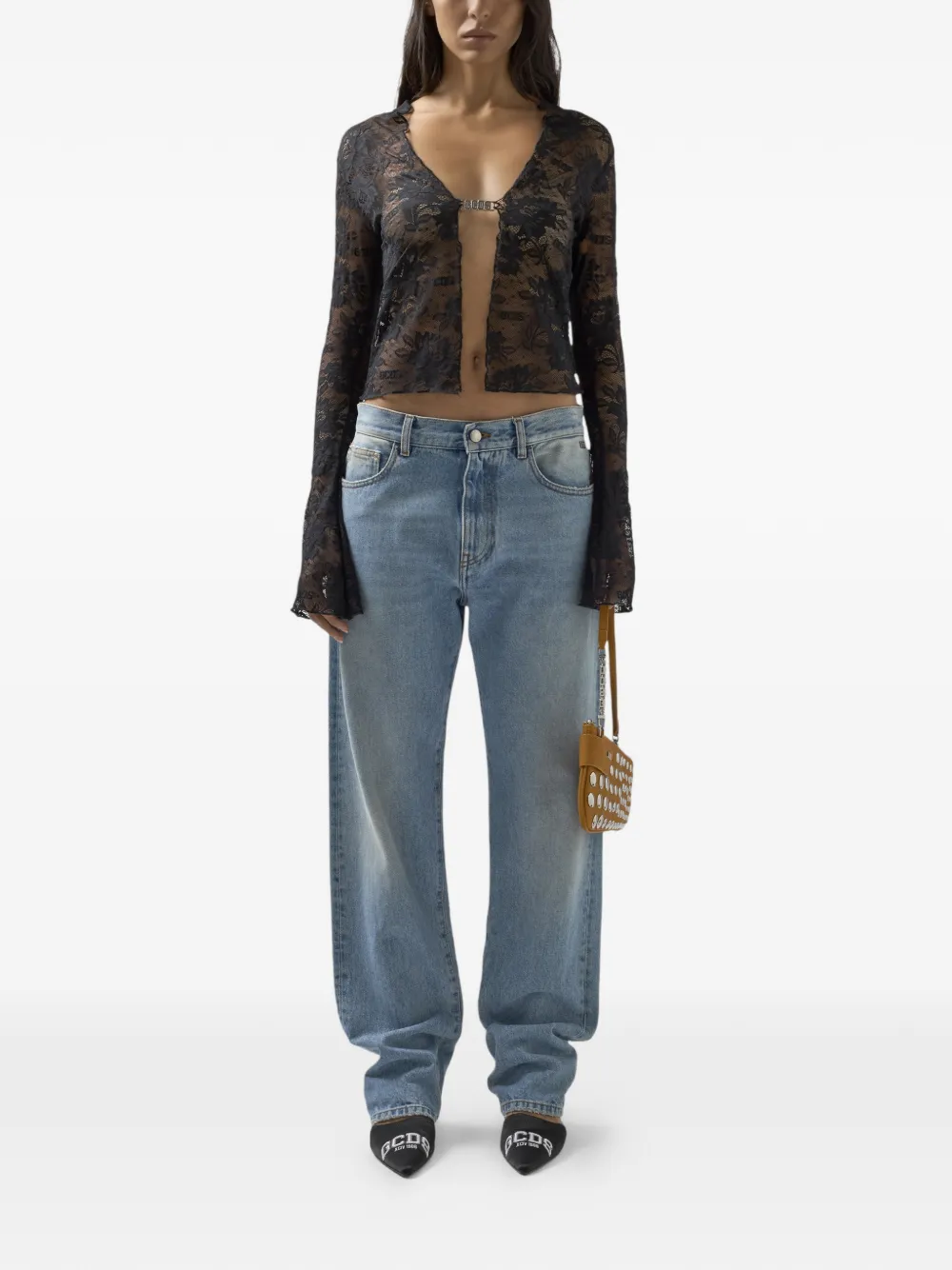 GCDS Flared blouse met kant Zwart