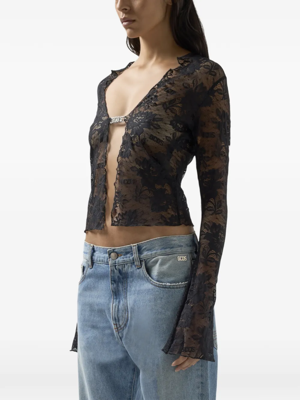 GCDS Flared blouse met kant Zwart