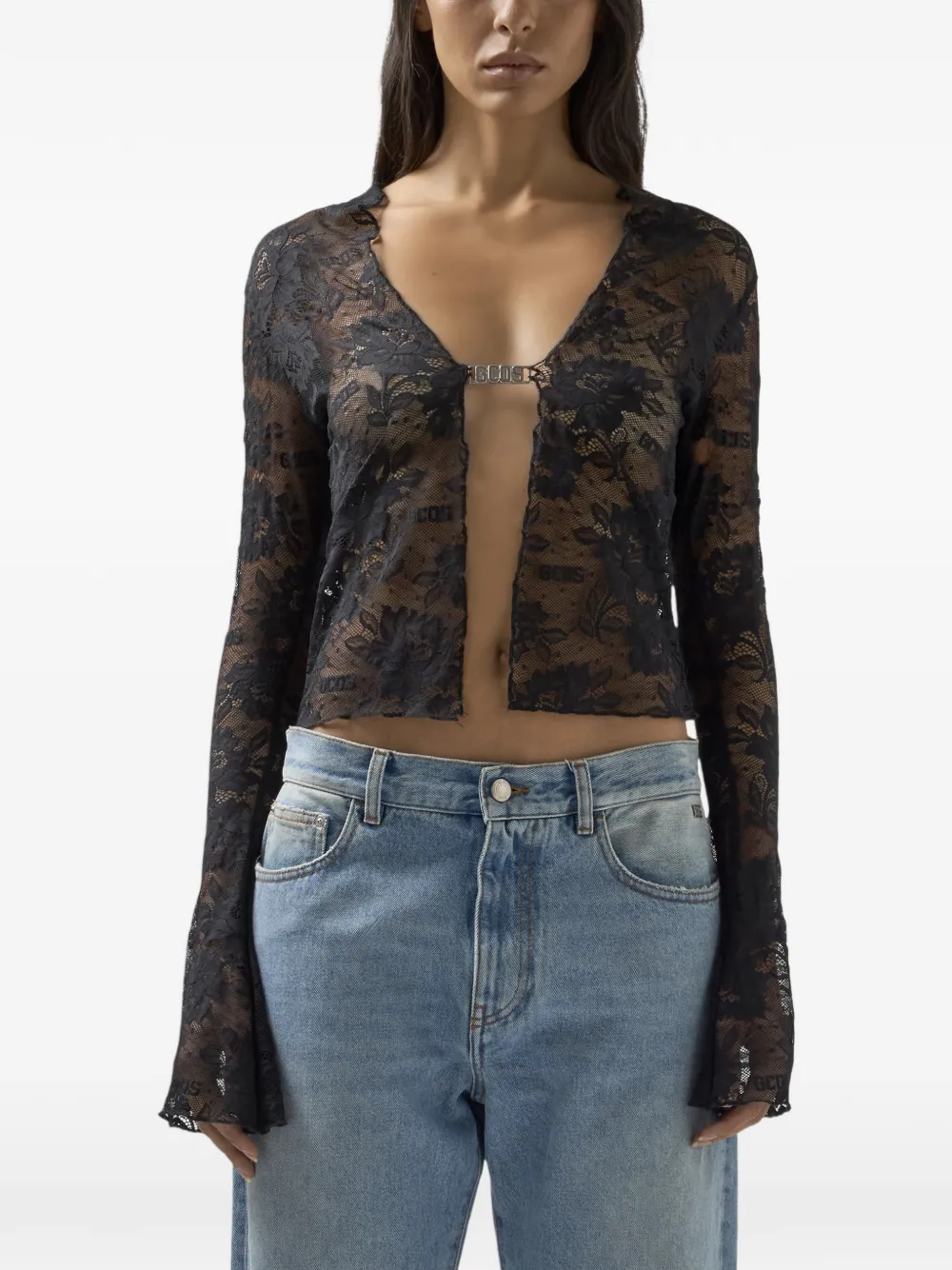 GCDS Flared blouse met kant Zwart
