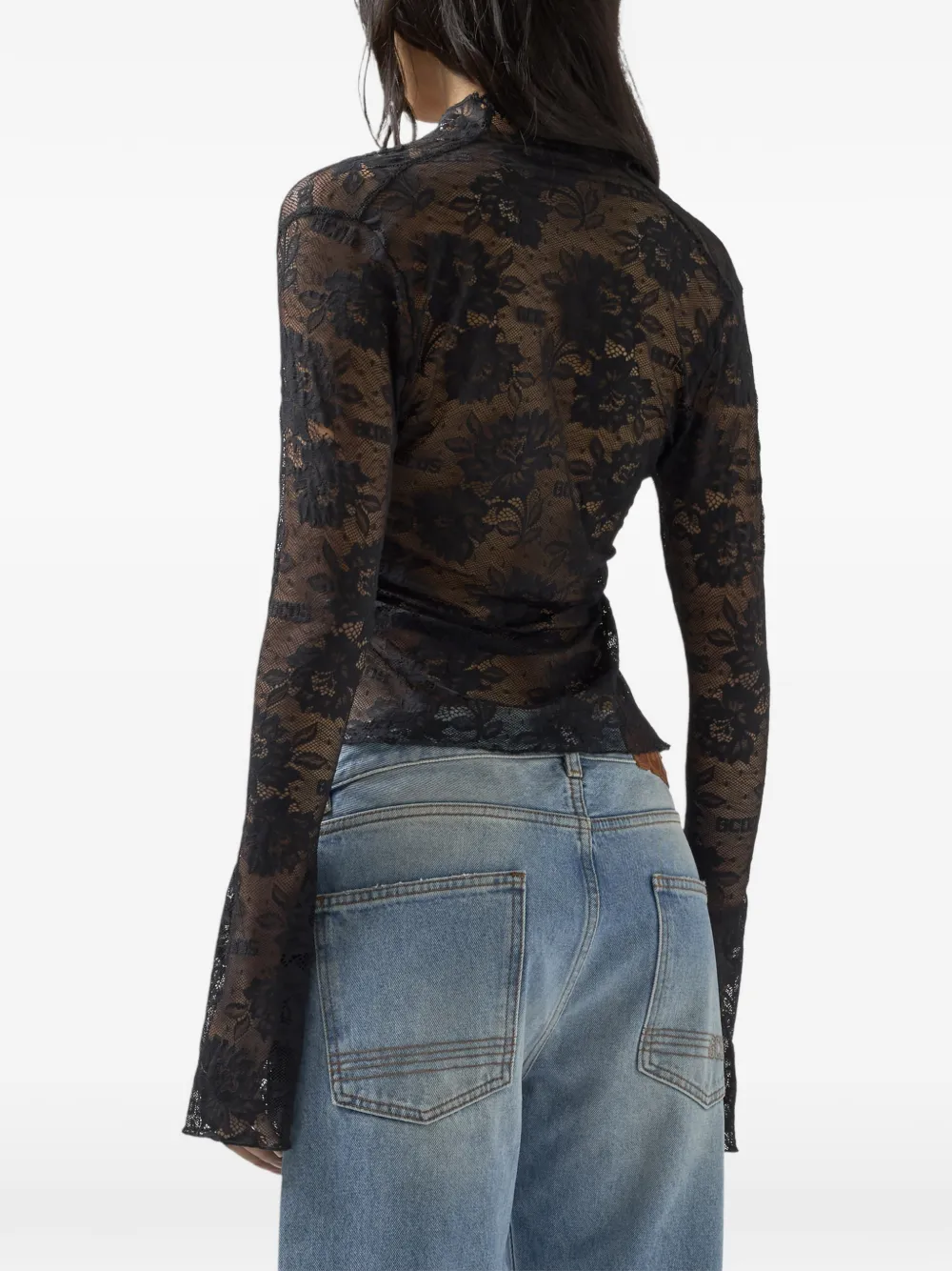 GCDS Flared blouse met kant Zwart