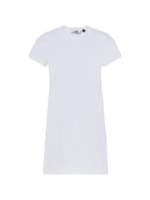 Marine Serre Mini Fitted White Dress with Contrasting Logo Print in Co