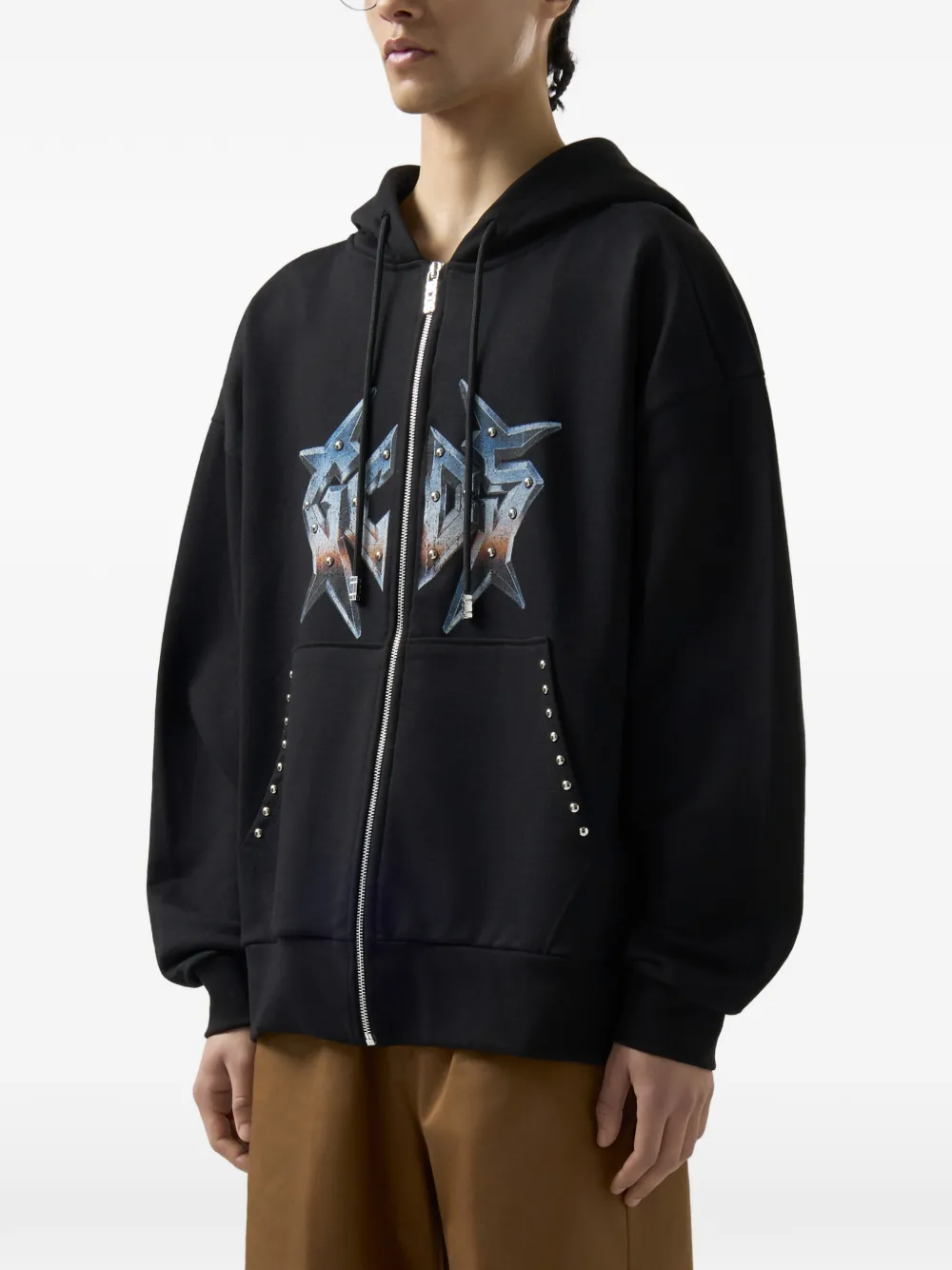GCDS Katoenen hoodie met grafische print en rits Zwart