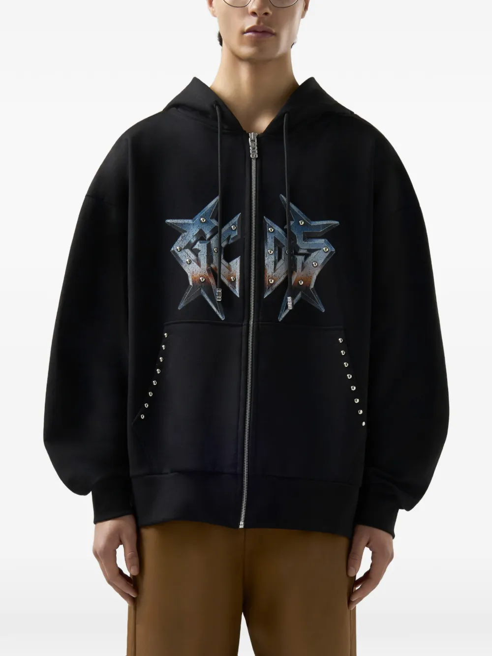 GCDS Katoenen hoodie met grafische print en rits Zwart