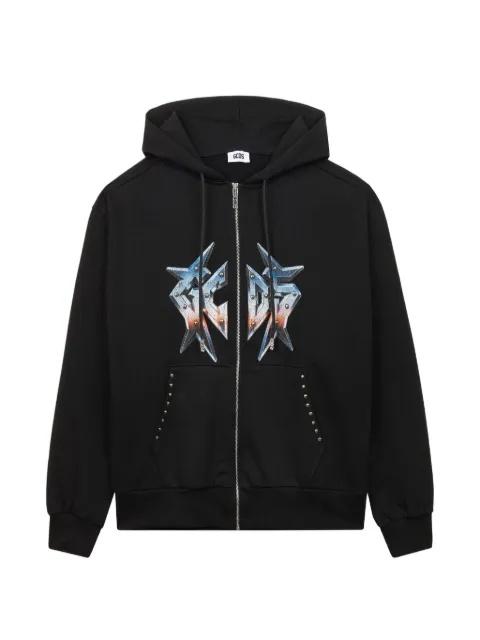 GCDS graphic-print zip-up cotton hoodie