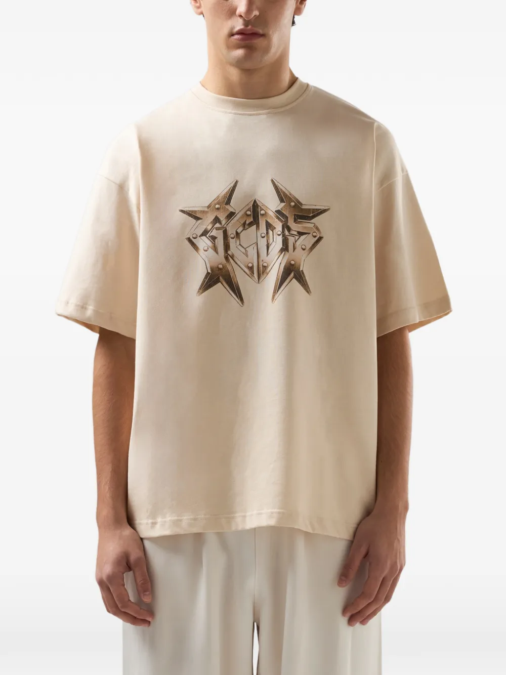 GCDS T-shirt met logo en studs Beige