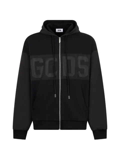 GCDS logo-detail zip-up cotton hoodie