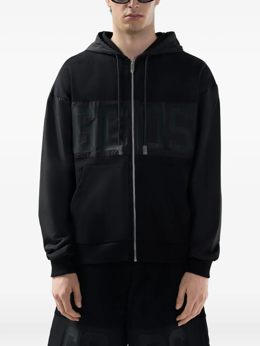 GCDS Katoenen hoodie met logo en rits Zwart