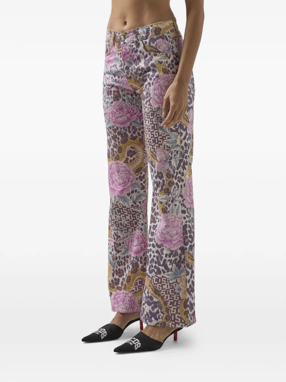 GCDS Broek met bloemenprint Beige