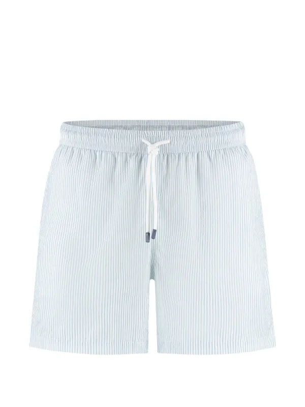 Fedeli Madeira Drawstring Striped Beachwear Shorts in White