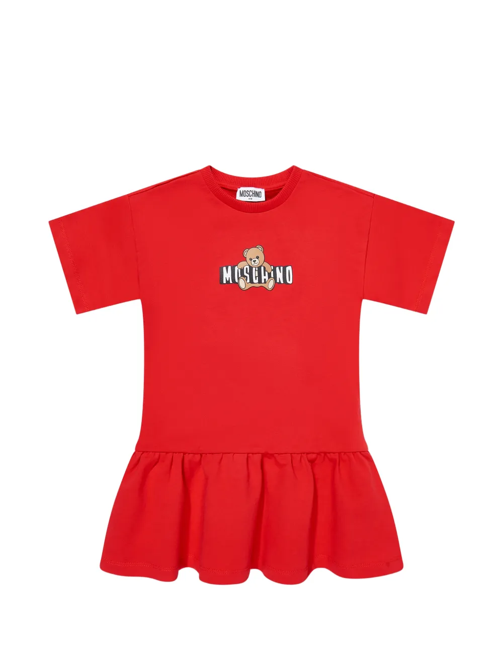 Moschino Kids teddy-print ruffled dress - Rosso