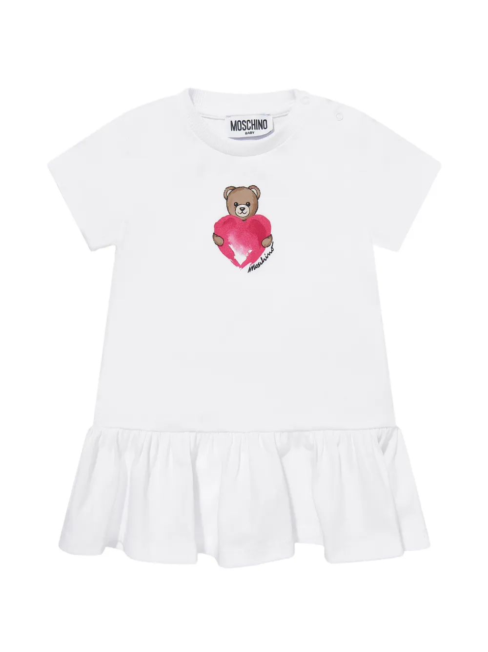 Moschino Kids ruffled teddy-print dress - White