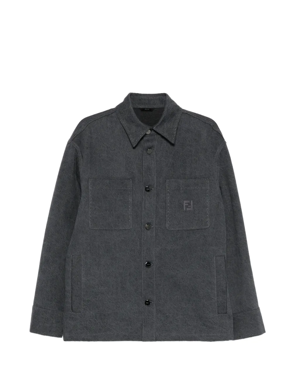 FENDI logo-appliqué shirt jacket - Grigio