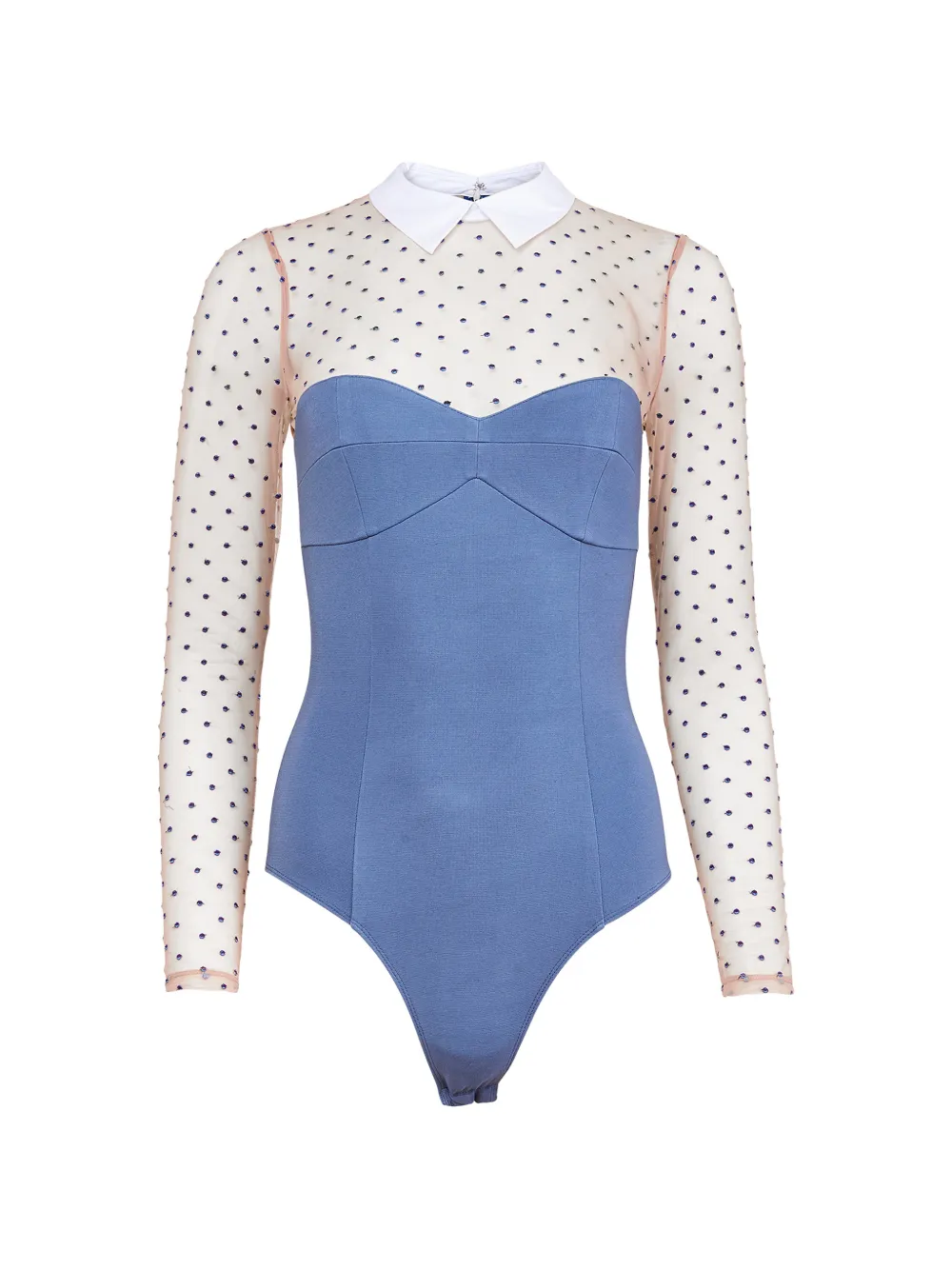 Fleur Du Mal collared dotted tulle bodysuit - Blu