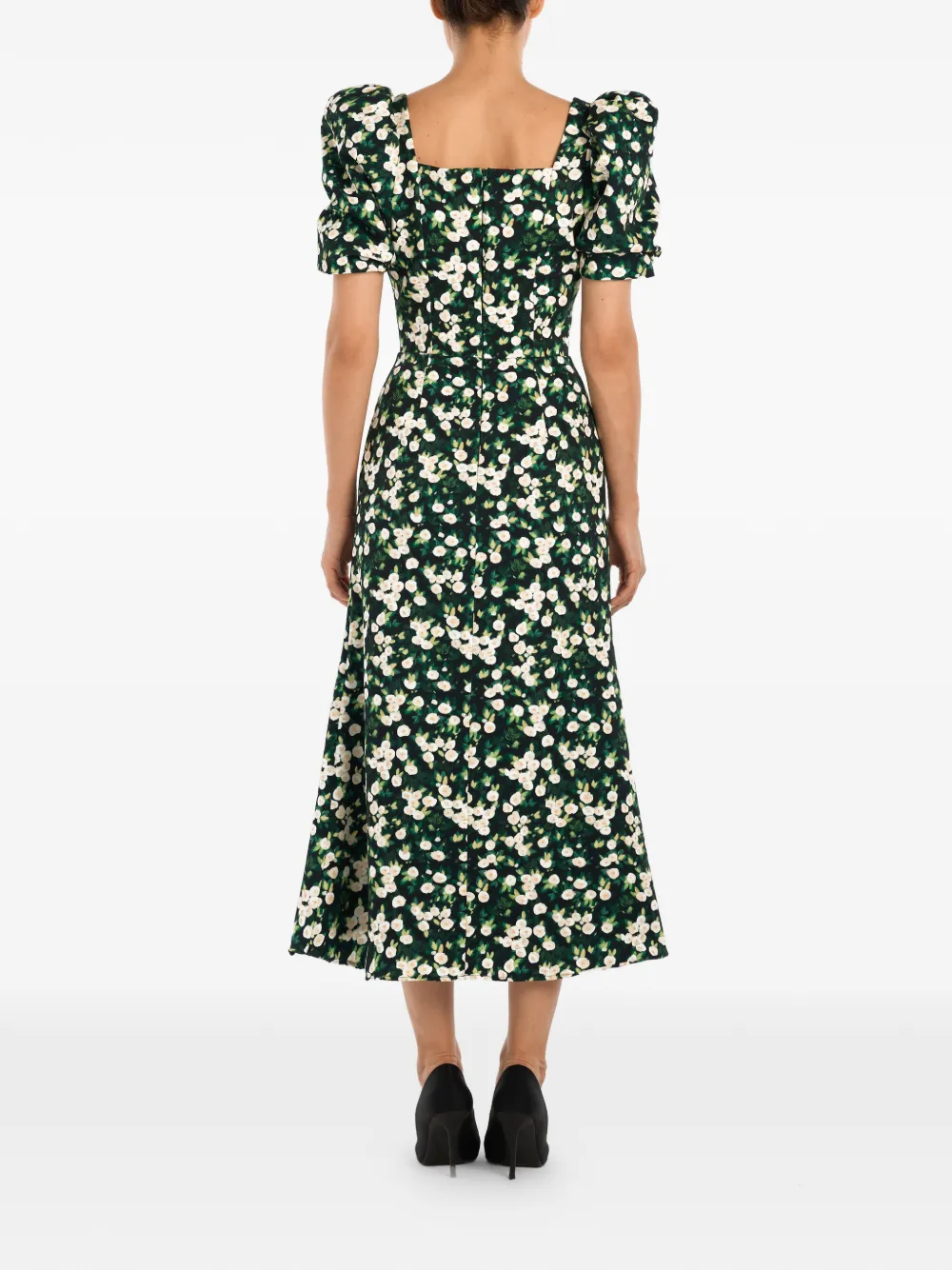 Square-Neck Floral-Print Midi Dress