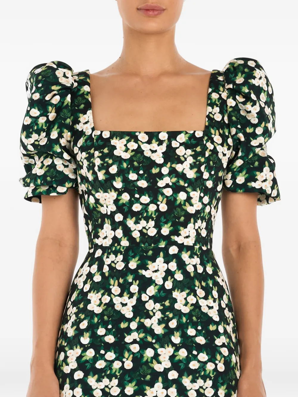 Square-Neck Floral-Print Midi Dress