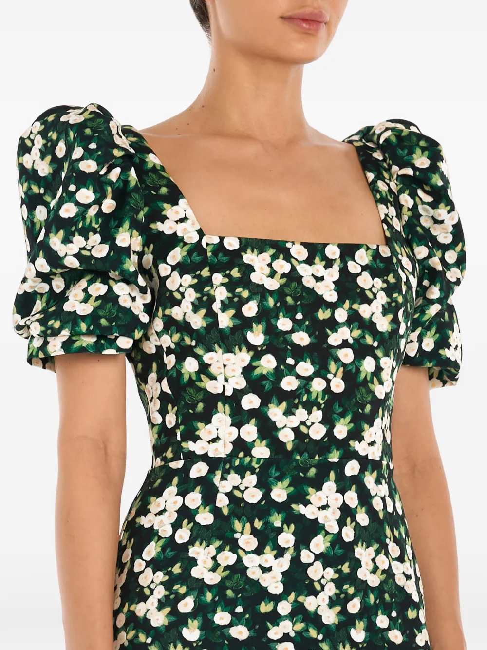 Square-Neck Floral-Print Midi Dress