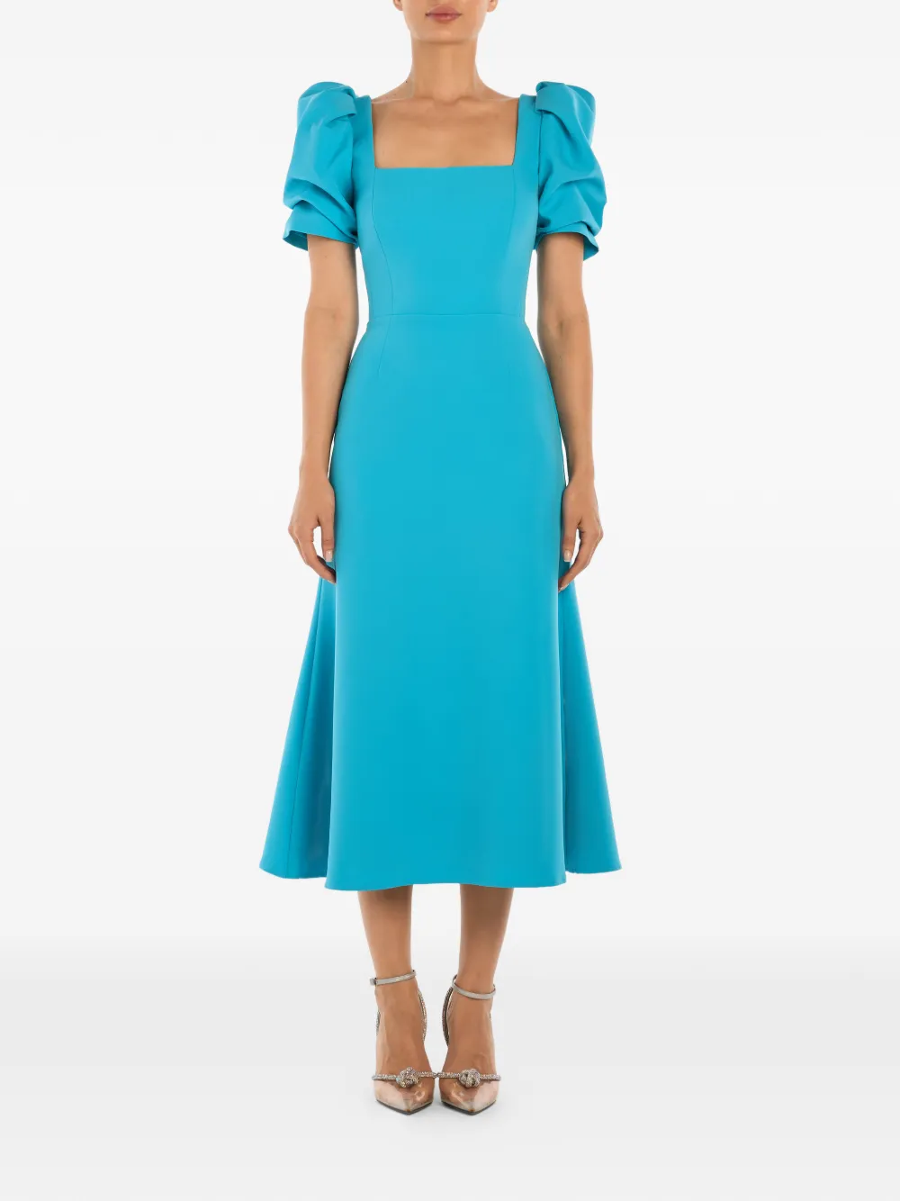  Post Meridiem Square-neck Midi Dress - Blue 