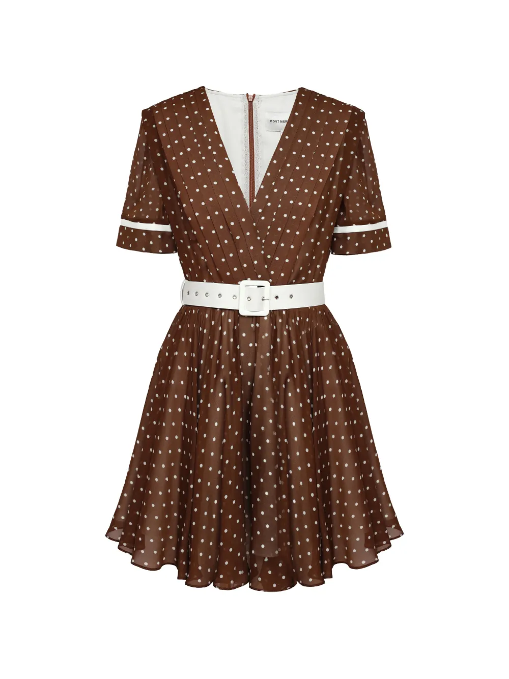 POST MERIDIEM V-neck belt-detail mini dress - Marrone