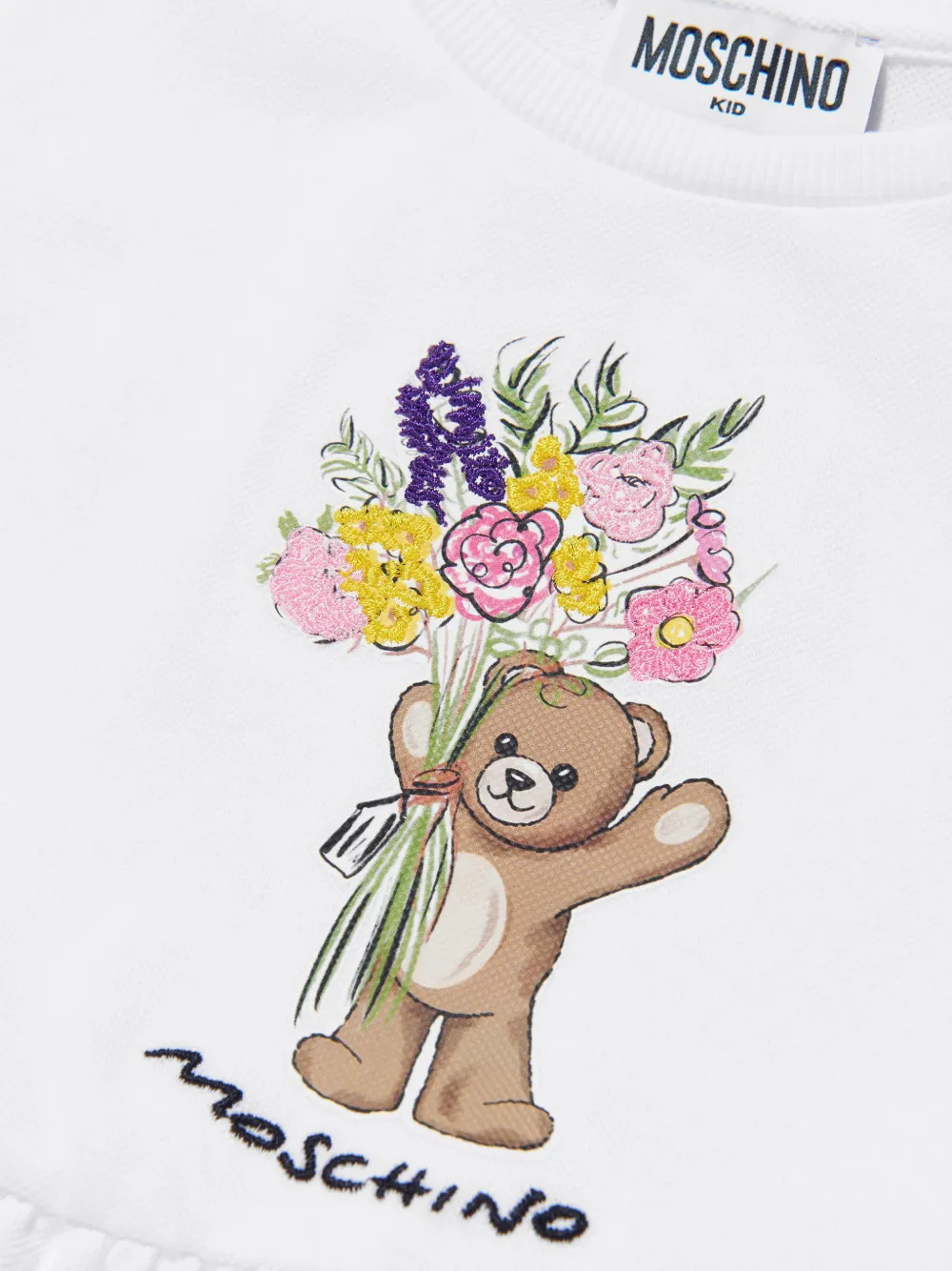 Moschino Kids Jurk met geborduurde bloemen Wit