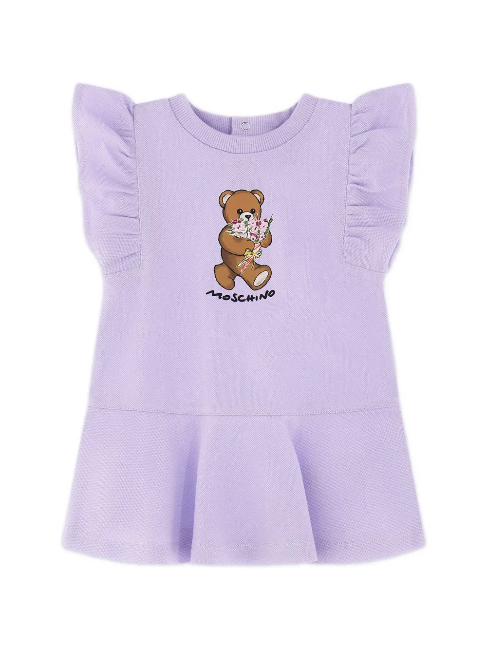 Moschino Kids teddy-print ruffled dress - Purple