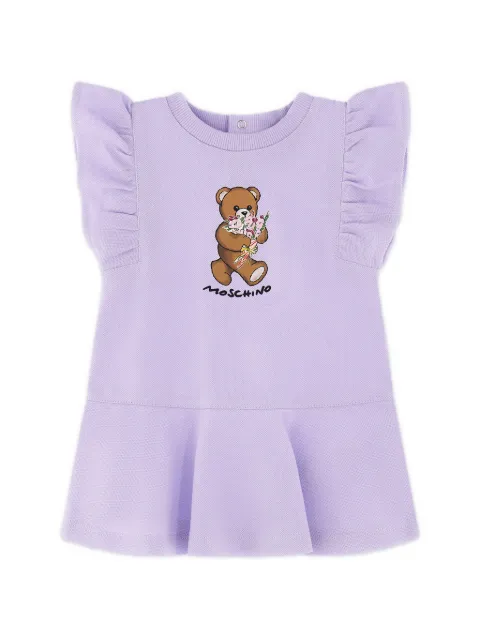 Moschino Kids teddy-print ruffled  dress