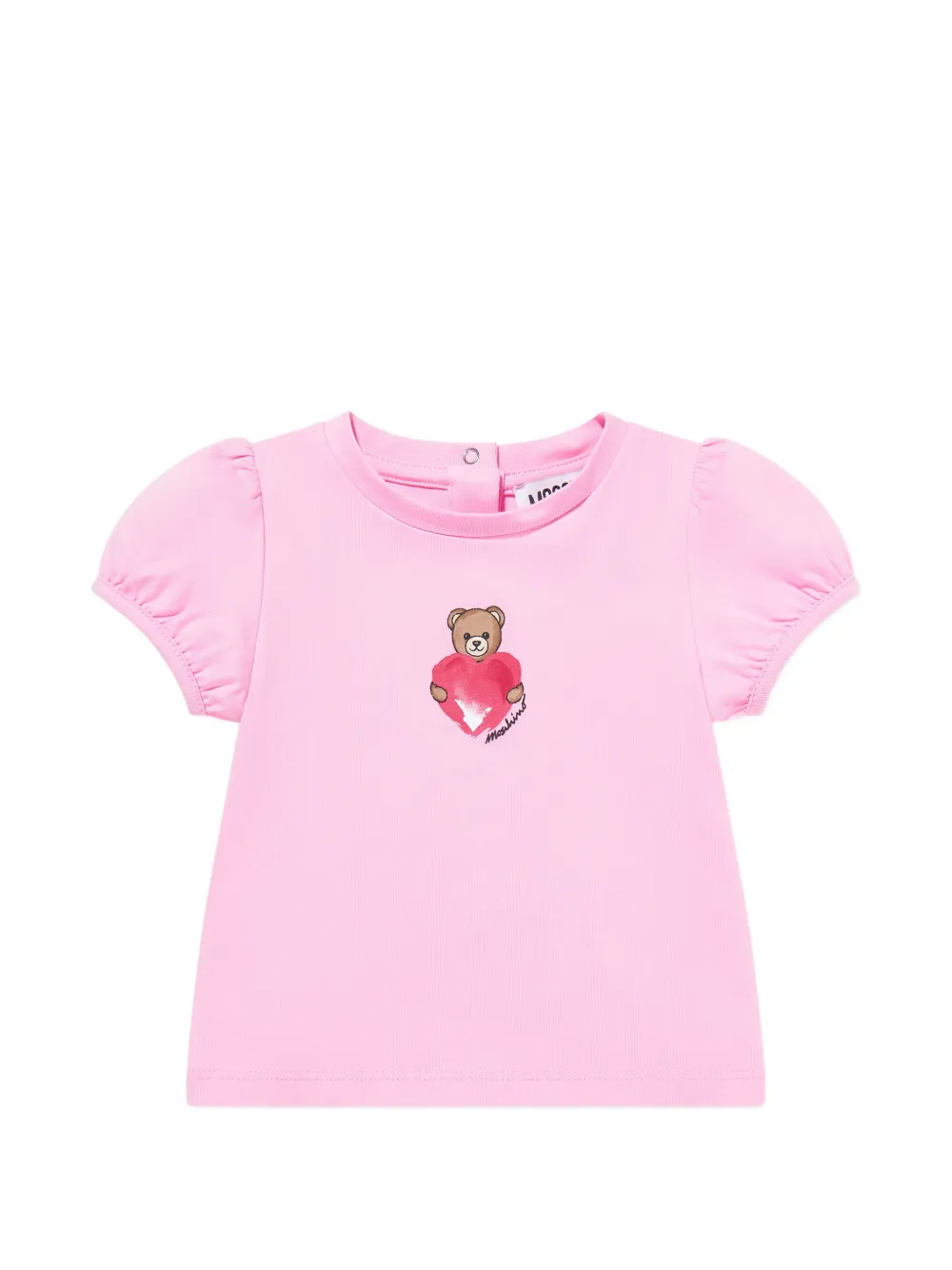 Moschino Kids puff-sleeve teddy-print T-shirt - Rosa