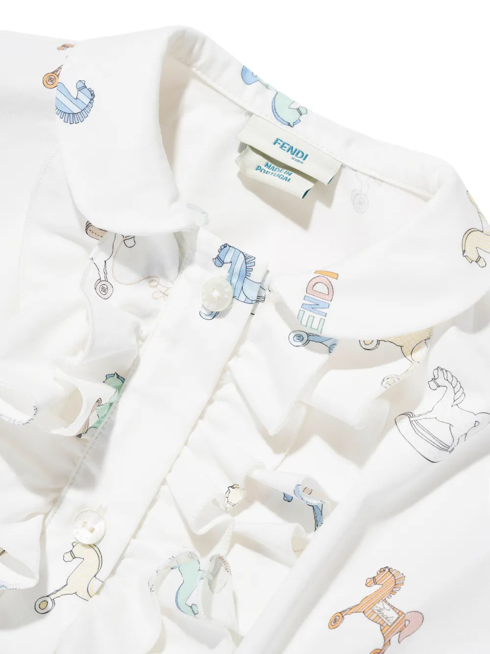  Fendi Kids Ruffled Pattern Dress - White 